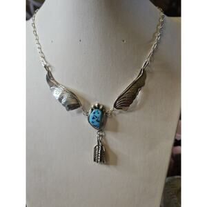 STERLINGVSILVER TURQUOISE SIGNED "M" NAVAJO NECKLACE